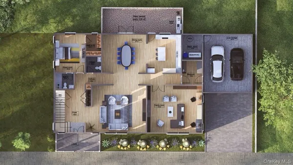 an aerial view of residential house with outdoor space and parking