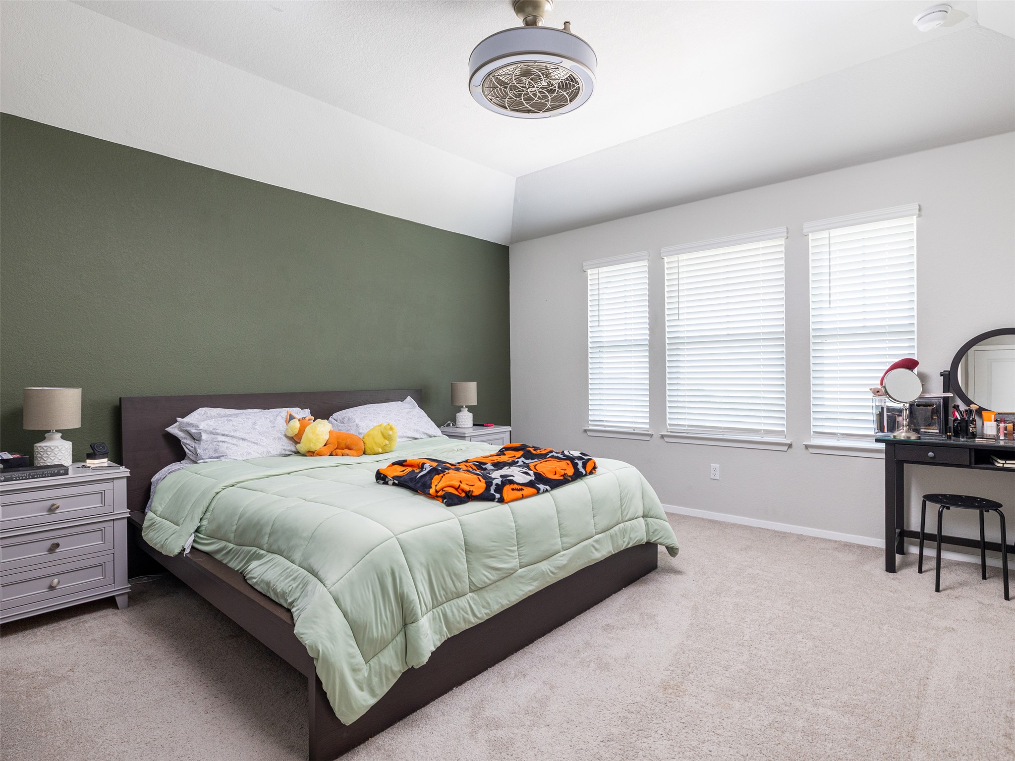 121 Graver Street Georgetown, TX 78626 - Photo 12 of 28 A comfortable bedroom with a vaulted ceiling and ample natural light.