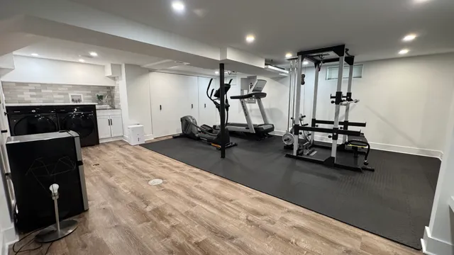 a view of a room with gym equipment