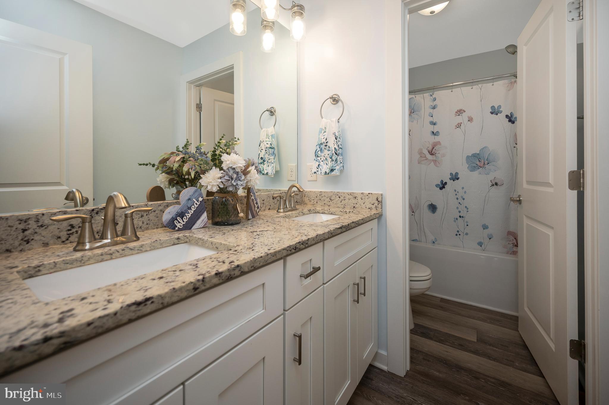 112 Butler Circle Locust Grove, VA 22508 - Photo 29 of 57 a bathroom with a granite countertop sink a toilet and shower