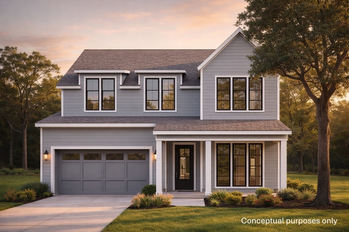 Charming, timeless curb appeal with crisp siding, dramatic black-framed windows, and thoughtfully layered rooflines that create architectural depth. At this early stage, Buyers have time to make selections and customize color palettes to suit their style.