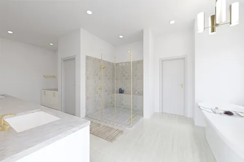 a large kitchen with kitchen island a sink table and chairs