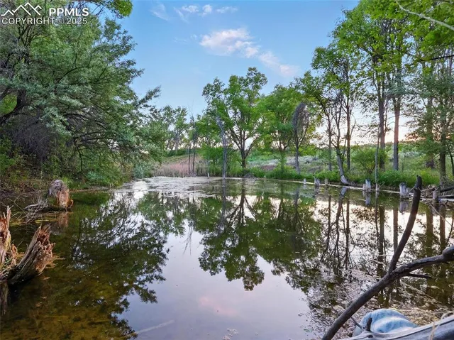 a view of lake with green space