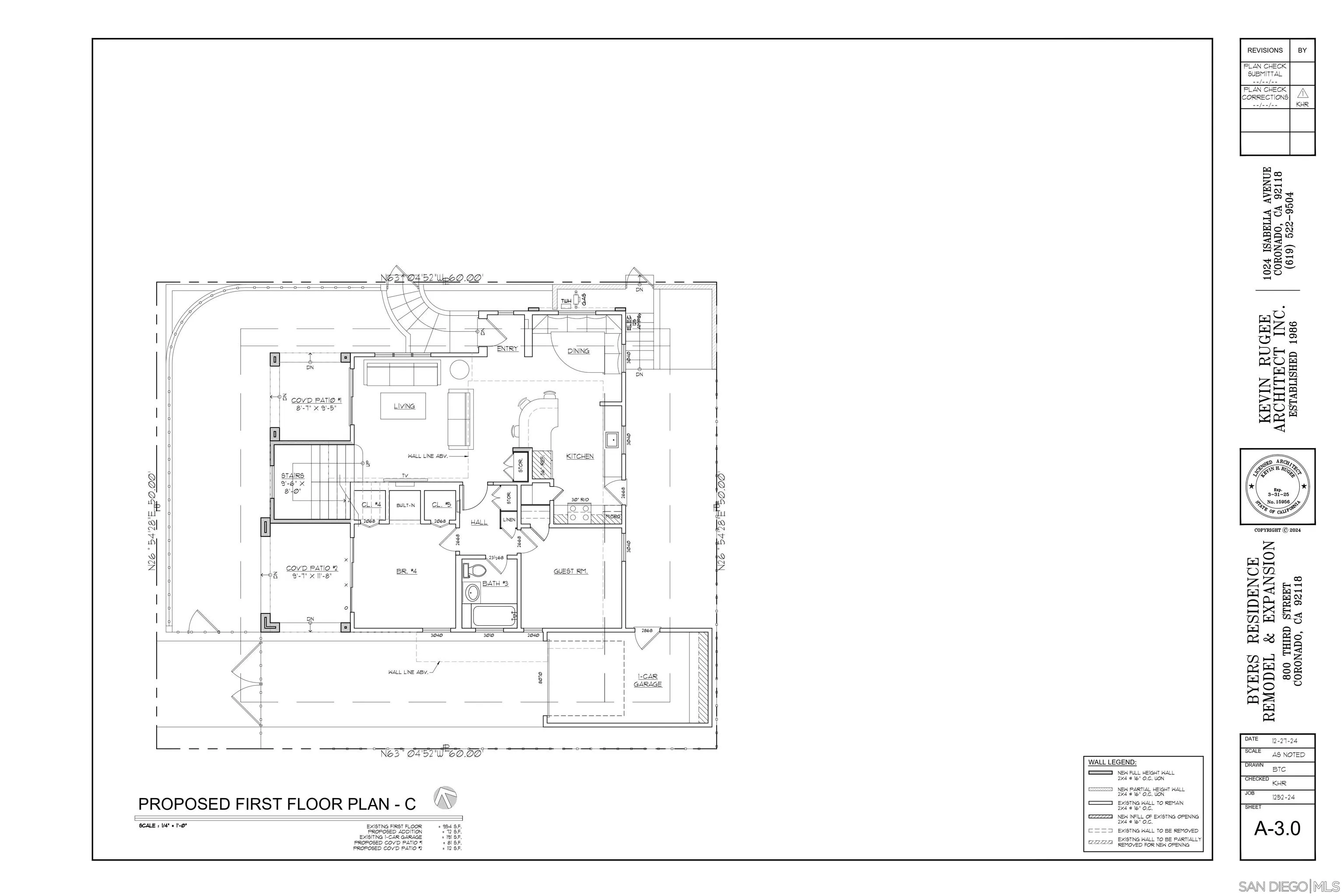 800 Third Street Coronado, CA 92118 - Photo 36 of 38 Proposed First Floor Plan C by Kevin Rugee