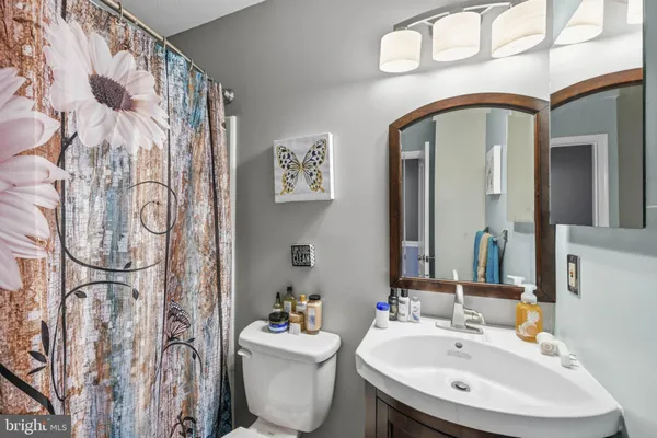 a bathroom with a toilet sink and mirror
