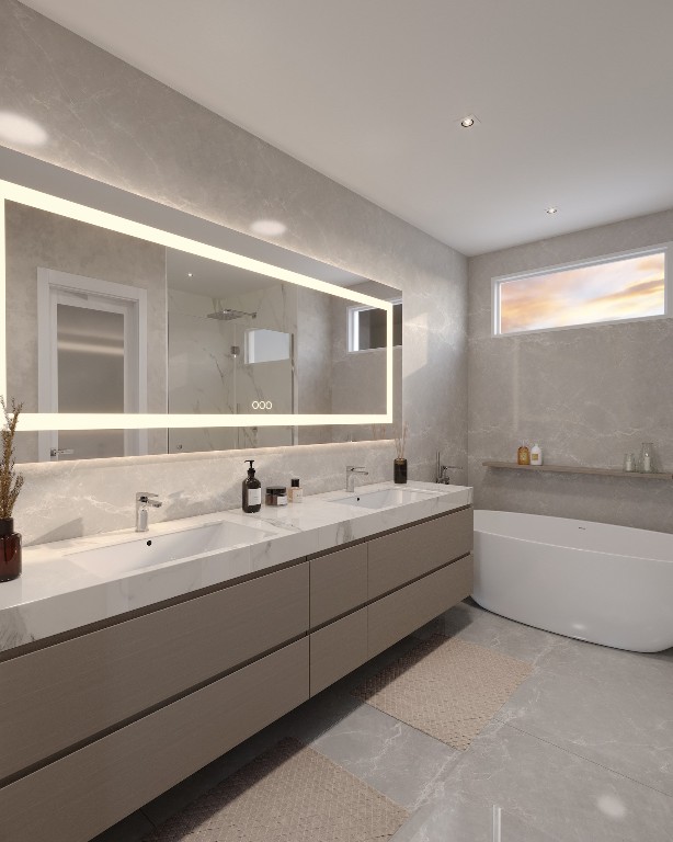 2106 Stuart Street Houston, TX 77004 - Photo 5 of 11 a bathroom with a double vanity sink mirror and bathtub