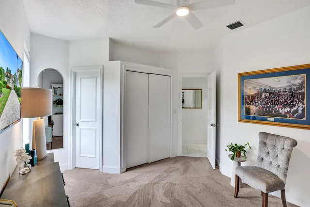 a view of a garden with houses