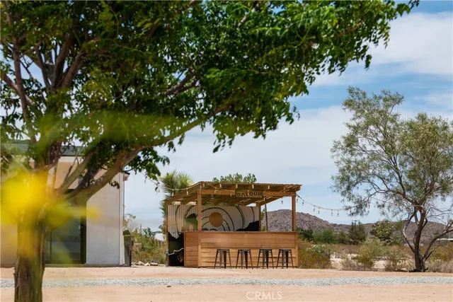 a view of a street with a tree in front of it