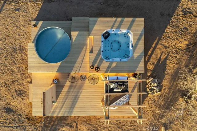 an aerial view of a highlighted house