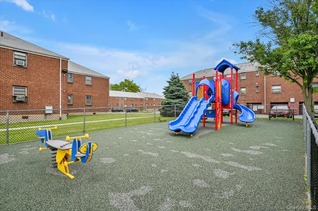 a view of a park with slide