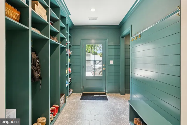 a view of a patio with a bench