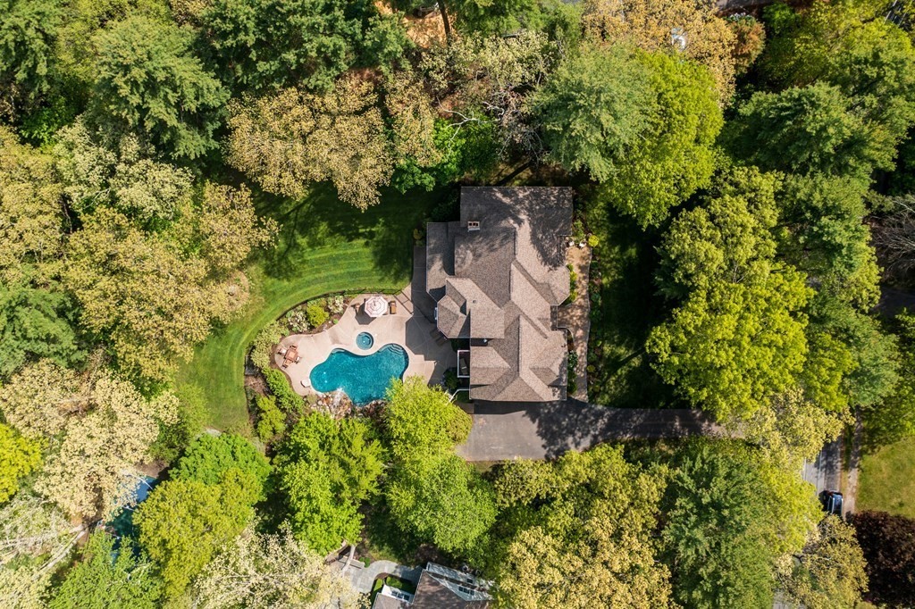 123 Country Way Needham, MA 02492 - Photo 29 of 35 an aerial view of a house with a yard basket ball court and outdoor seating