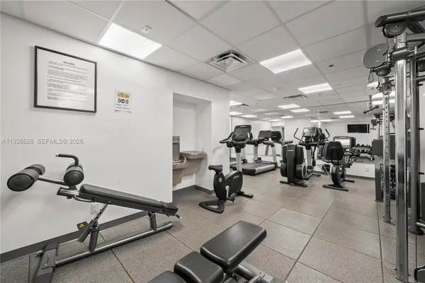 a view of a room with gym equipment