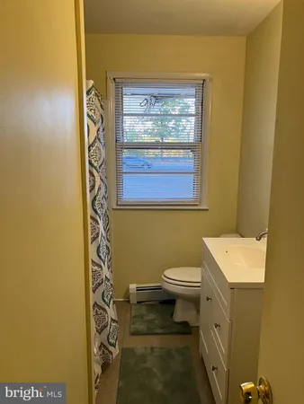 a bathroom with a toilet a sink and a mirror