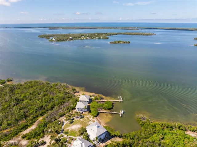 an aerial view of a house with swimming pool patio and lake view