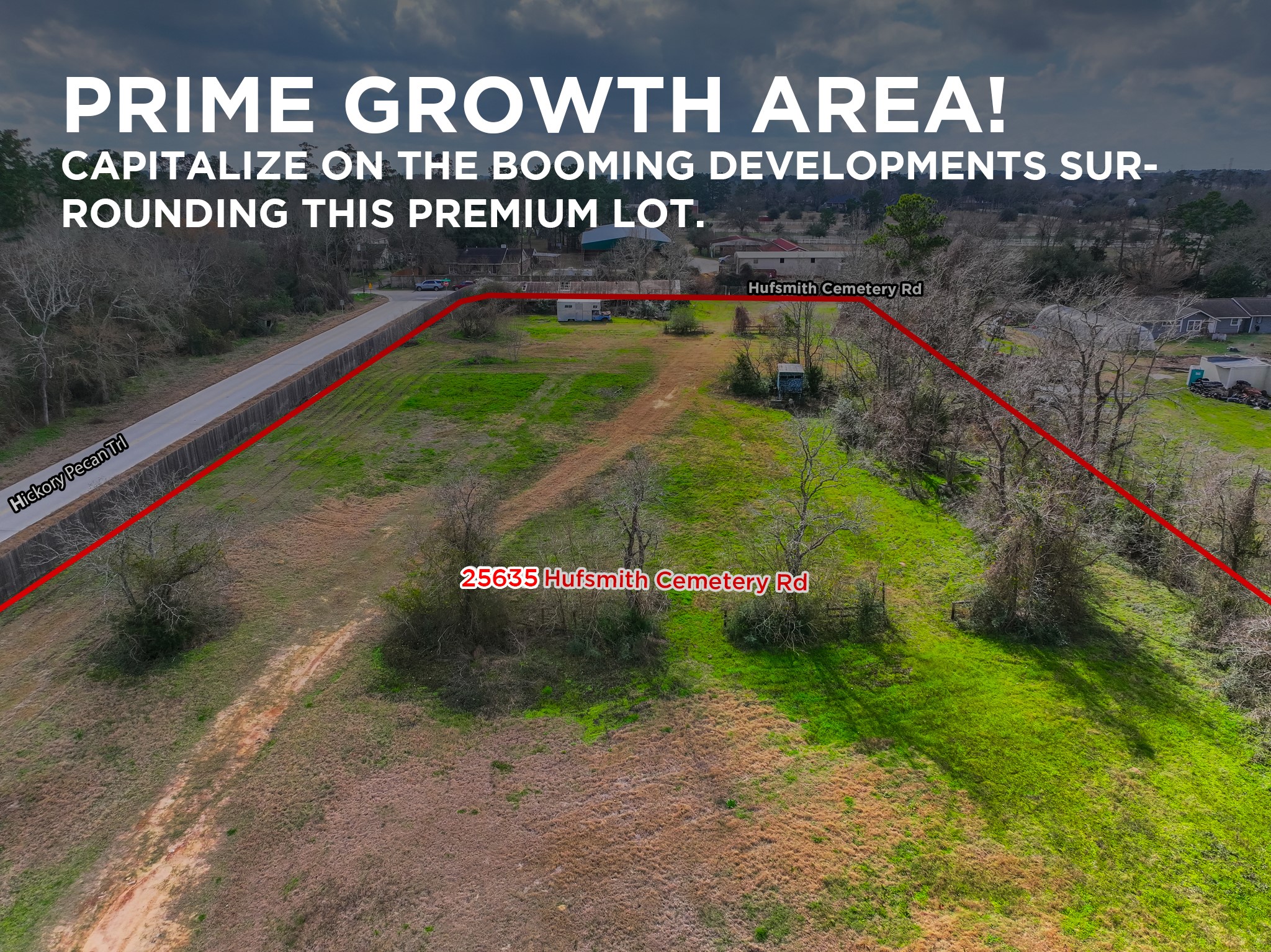 25503 Hufsmith Cemetery Road Tomball, TX 77375 - Photo 6 of 24 Surrounded on all sides by the booming growth of Tomball, Texas, this premium 5.44-acre corner lot sits in the heart of one of Greater Houston's most exciting development corridors — with established neighboring properties, expanding infrastructure, and rising land values all working strongly in the new owner's favor.