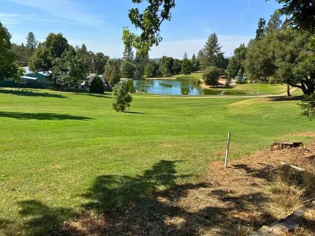 a view of a golf course with a lake