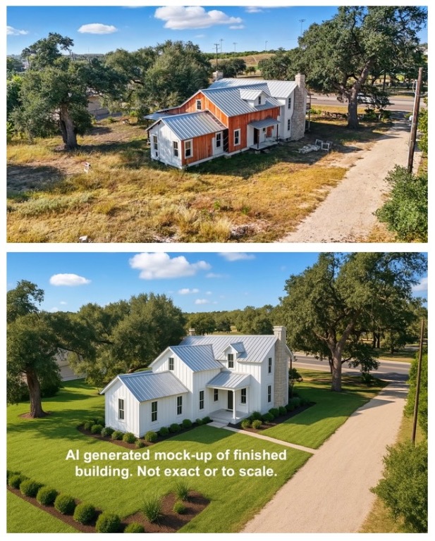 Aerial Photo and an AI-generated finished photo of same
