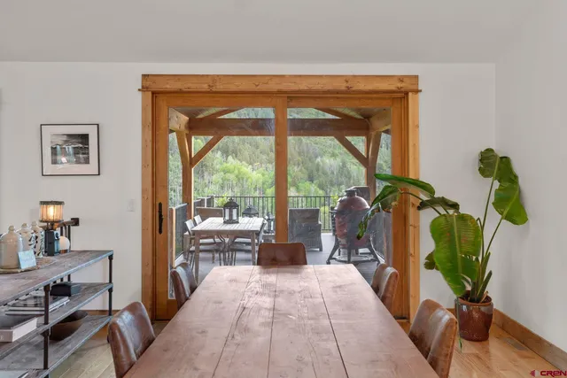 a view of a balcony with furniture