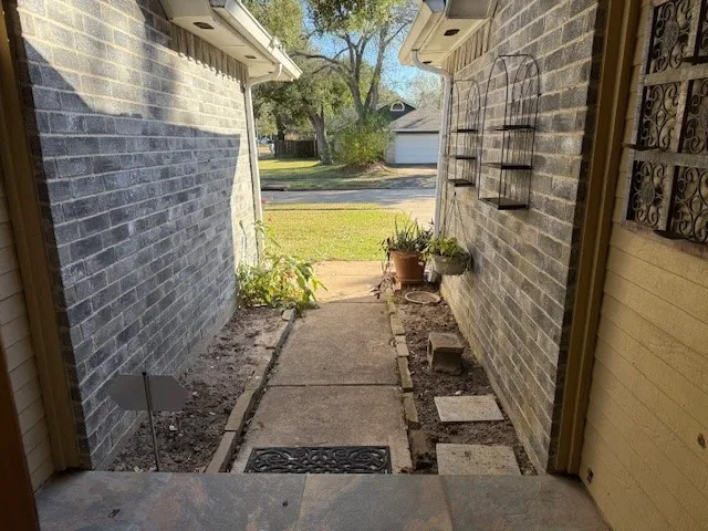 a view of a pathway both side of building