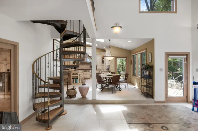 a living room with large window