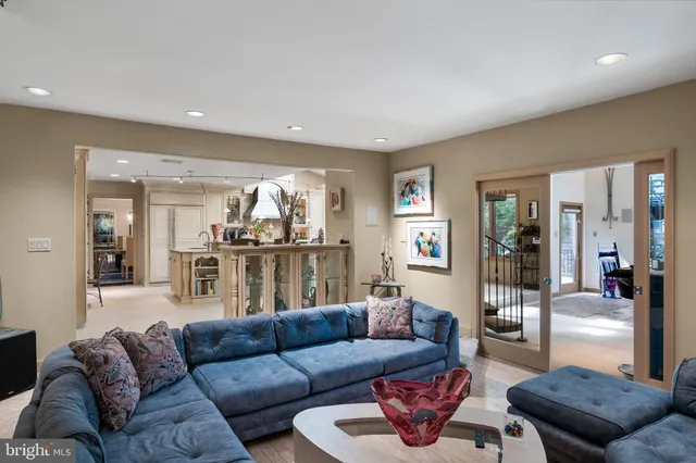 a bedroom with a bed and a fireplace