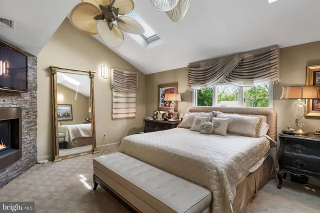 a living room with a fireplace