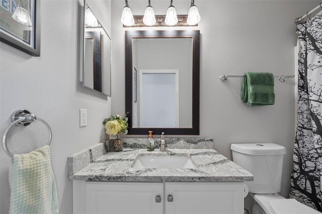 20907 Tangor Road Land O Lakes, FL 34637 - Photo 18 of 49 a bathroom with a granite countertop sink and a mirror