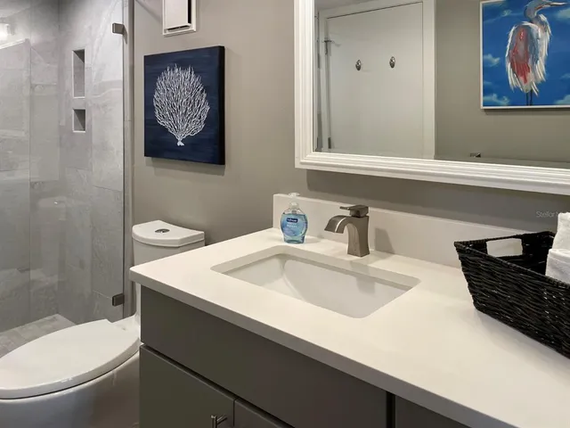 a close view of a sink and a vanity in the bathtub