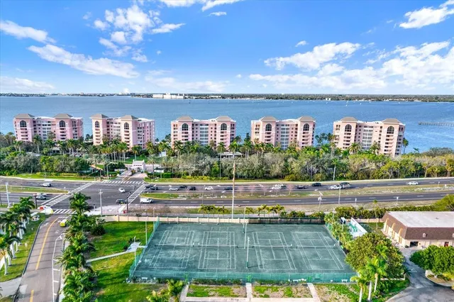 a view of a city with tall buildings