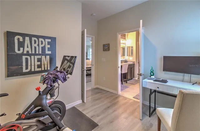 a view of a room with gym equipment