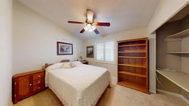 a bedroom with a bed and a closet