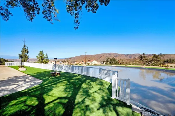 a view of a lake with a mountain in the background