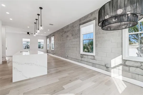 a view of balcony with wooden floor