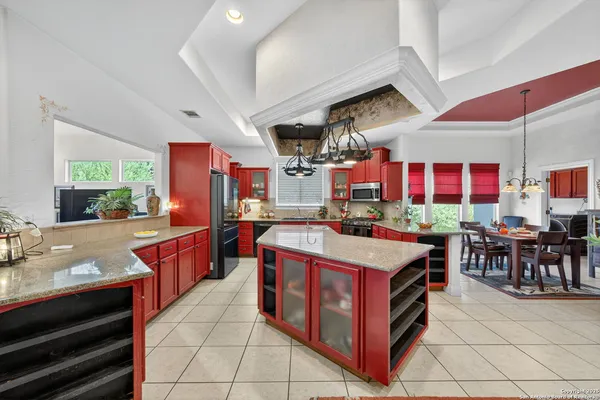 a kitchen with lots of counter top space