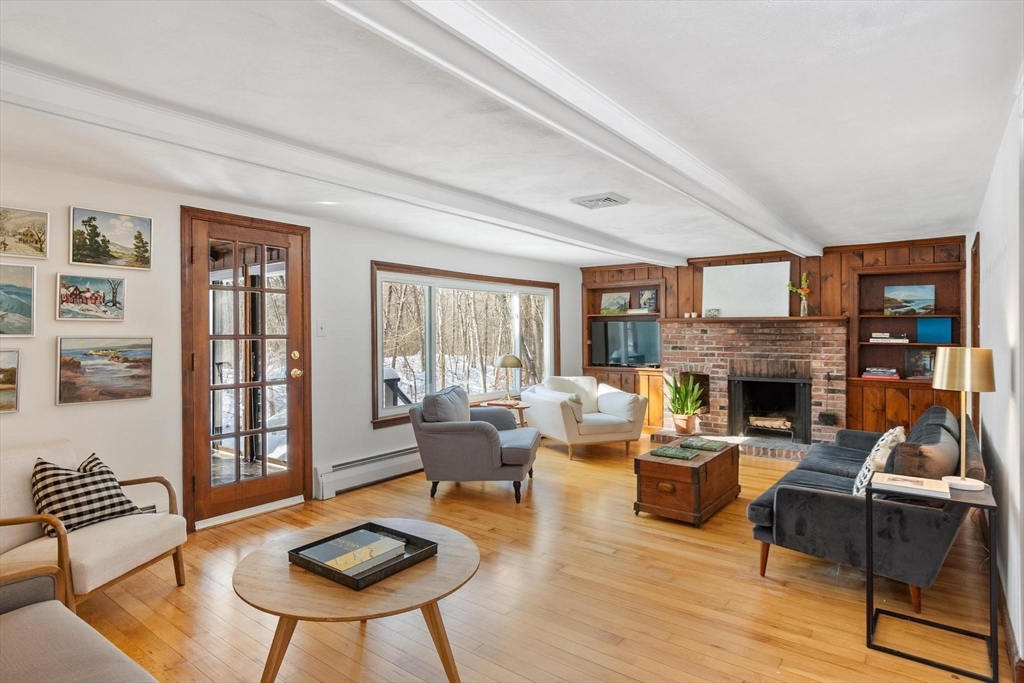 54 Birch Road Andover, MA 01810 - Photo 17 of 37 a living room with furniture fireplace and wooden floor