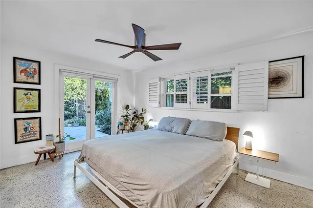 a bedroom with a large bed and a window