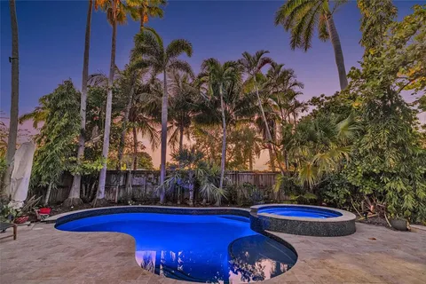 an outdoor space with furniture