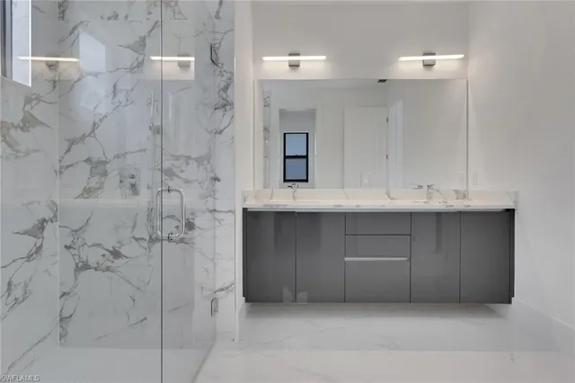 a bathroom with a mirror