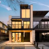 a front view of a building with street