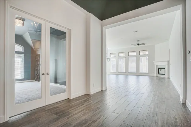 an empty room with windows