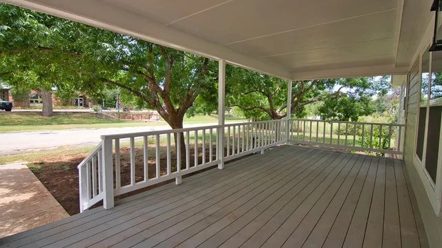 a view of a wooden deck