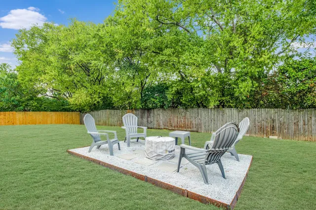 a view of a chairs and table in the yard