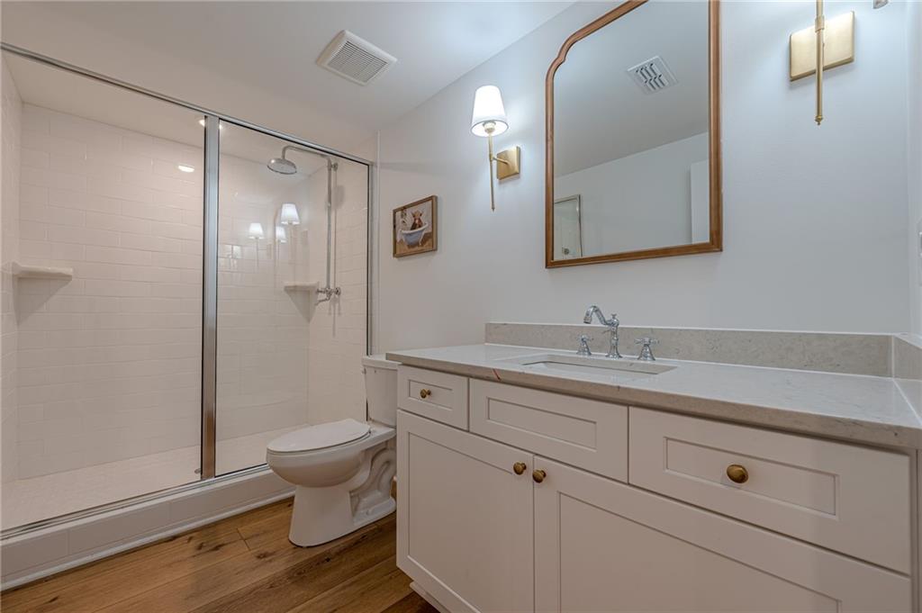 312 Ball Field Road Waleska, GA 30183 - Photo 51 of 73 a bathroom with a granite countertop sink a toilet and a mirror