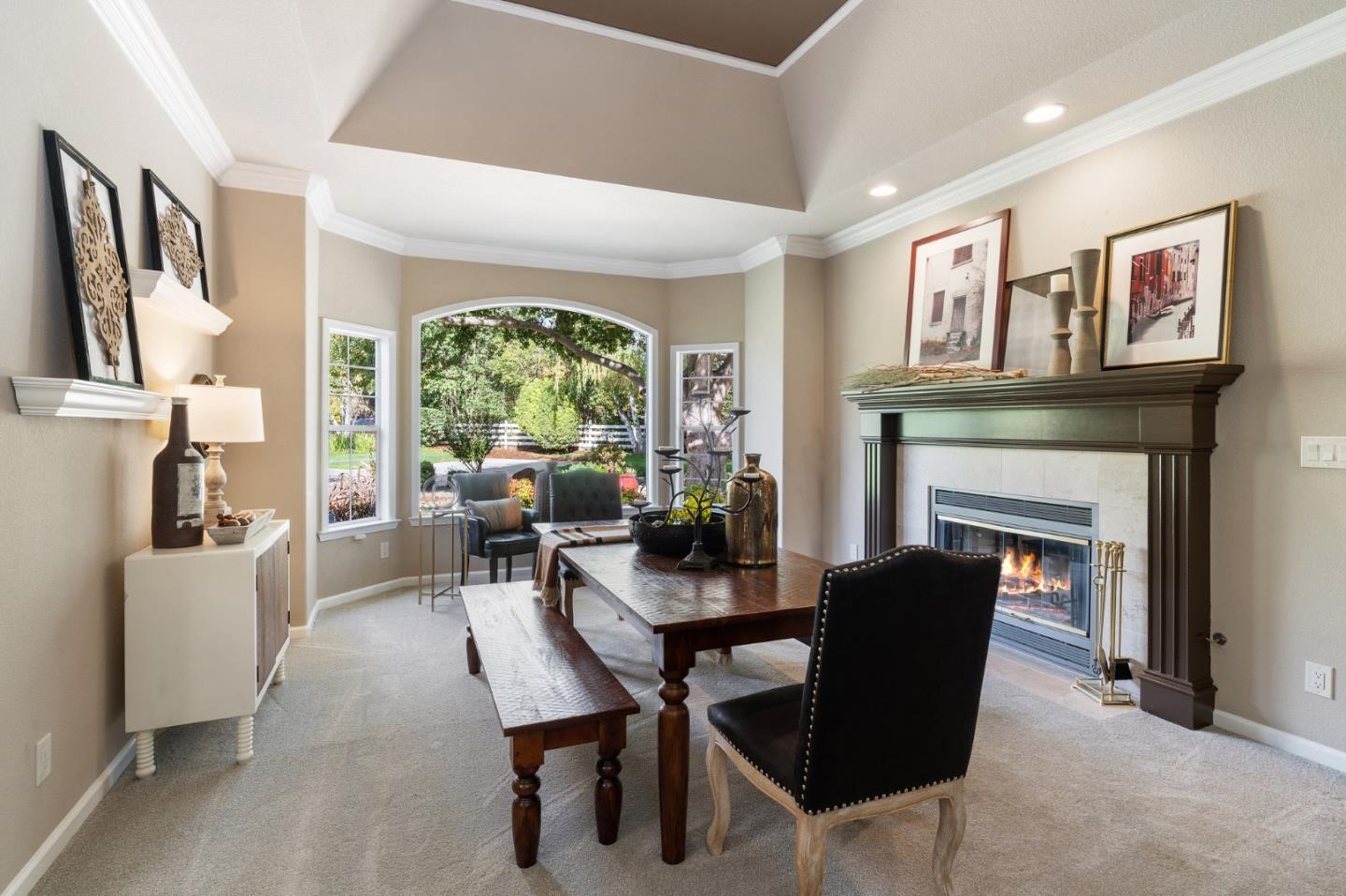 2395 Ric Drive Gilroy, CA 95020 - Photo 43 of 100 a dining room with furniture a fireplace and a large window