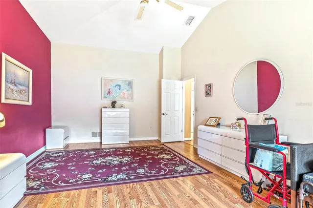 a living room with a rug