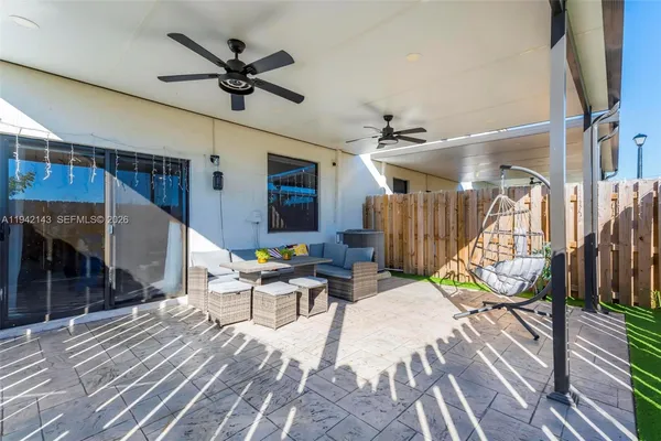 a outdoor living space with furniture