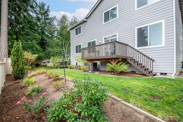 a view of a garden with a fountain