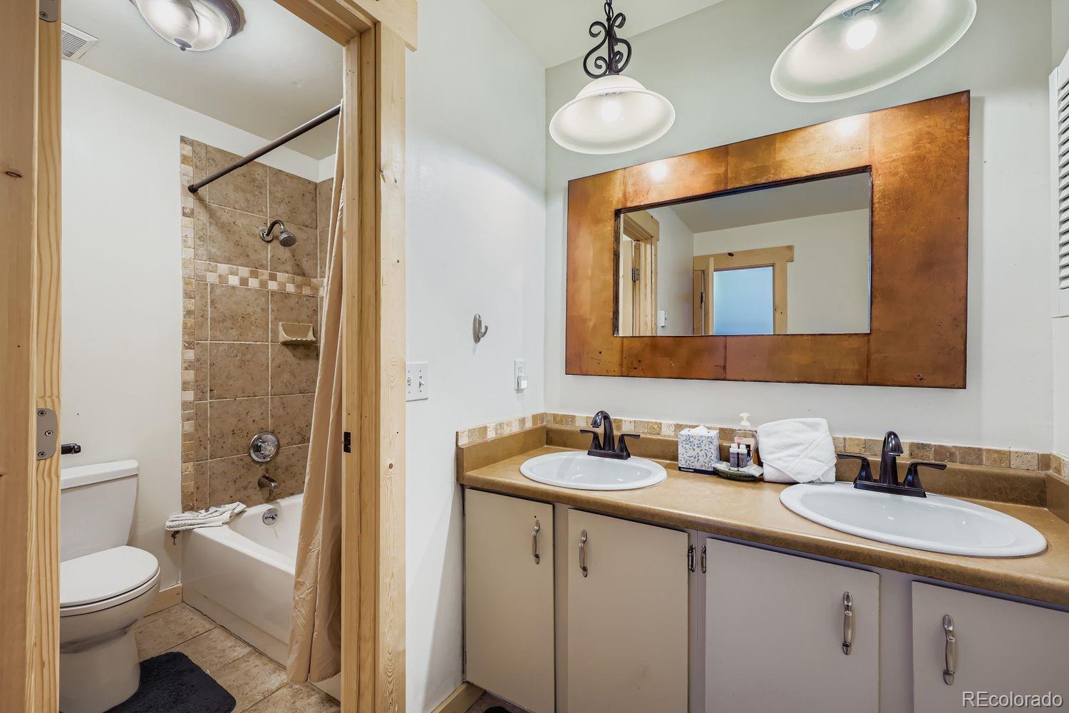 6916 Ryan Gulch Road, Unit 6916 Silverthorne, CO 80498 - Photo 19 of 33 a bathroom with a toilet sink and mirror