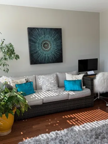 a living room with furniture and a rug